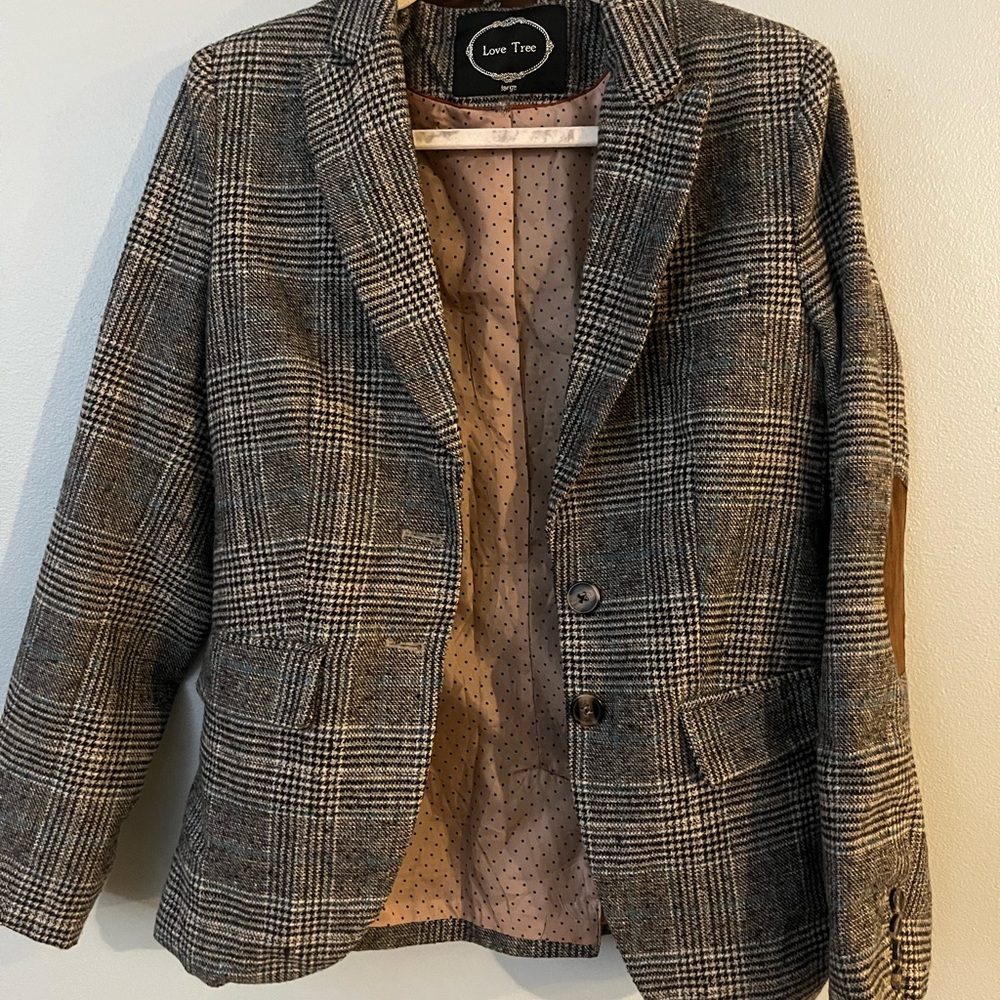 Love Tree Women's Plaid Blazer - Black and Brown